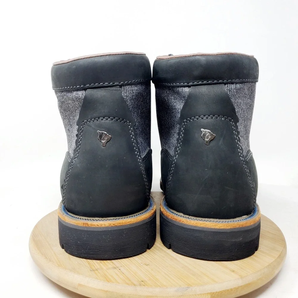 Olukai Hualalai Boots Men 45 Black Leather Classic Hipster Lace Up Lug Sole Shoe